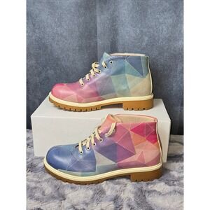 DOGO Lace Up Ankle Boots Multicolor Geometric Prism‎ Vegan Womens Size 36 us 5